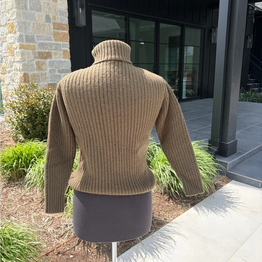 A|X Armani Exchange Wool Cashmere Cable Knit Turtleneck Sweater Green Fitted